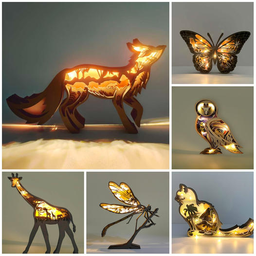 WoodenAnimal™ - Handgefertigte LED-Holzlampe mit Sprachsteuerung